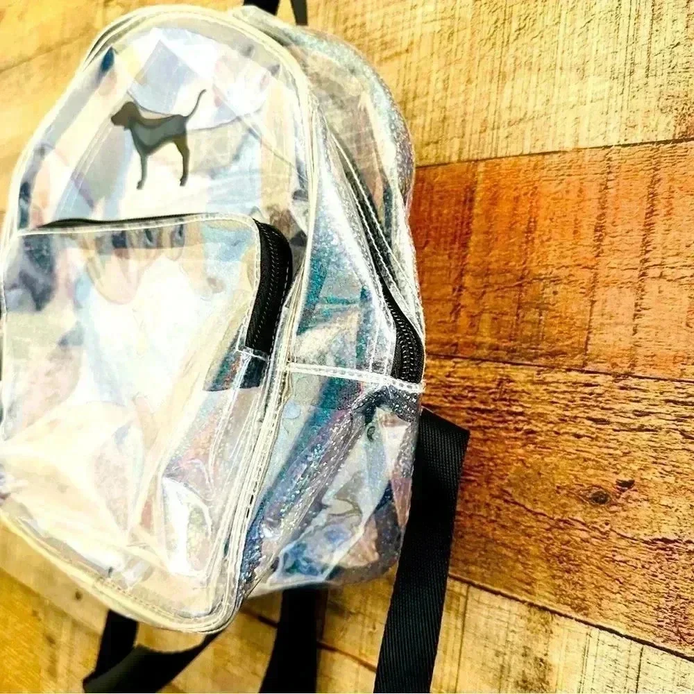 Victoria Secrets Pink Mini Clear Sparkle Dog Backpack